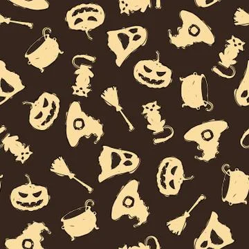 Seamless halloween pattern on brown background Stock-Illustration