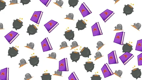 Seamless Halloween Pattern with Candy Corn, Candy Canes, and Purple Stars on Stock Footage 345539350