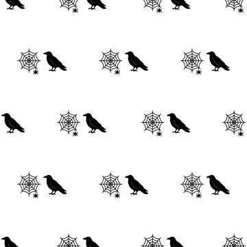 Seamless Halloween pattern with crows and spiderwebs. Stockillustratie