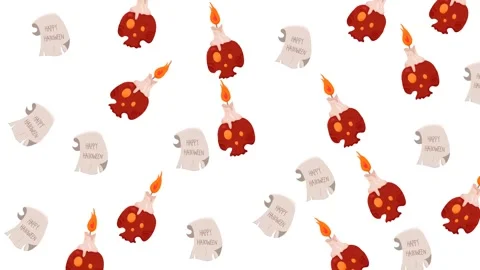 Seamless Halloween Pattern with Cute Ghosts Orange Bats and Green Monster Heads Stock Footage 345539343