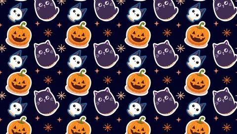 Seamless Halloween pattern with cute pumpkins Stock Illustration