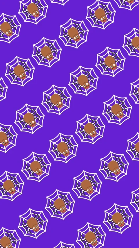 Seamless Halloween pattern of cute spiders on cobwebs over a purple background Stock Footage 343806572