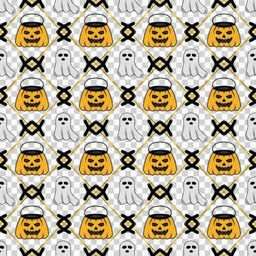 Seamless Halloween Pattern Featuring Cute Jack O Lantern Pumpkins And Friend Stock Illustration
