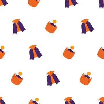Seamless Halloween Pattern Featuring Cute Cartoon Vampire Capes and Jack O .. Stock Illustration