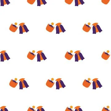 Seamless Halloween Pattern Featuring Cute Cartoon Vampires and Orange Pumpkin Stock Illustration