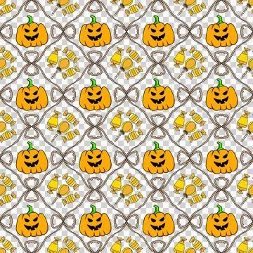 Seamless Halloween Pattern Featuring Jack O Lantern Pumpkins and Candy Treat Stock Illustration