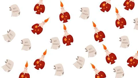 Seamless Halloween pattern featuring spooky skull candles and vintage parch.. Stock Illustration