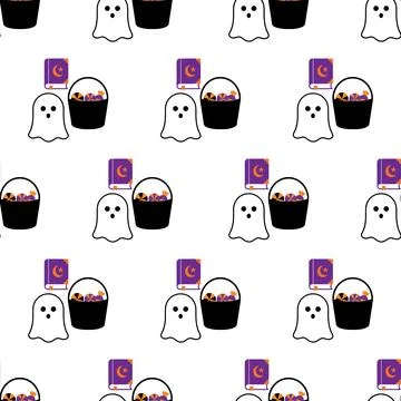 Seamless Halloween pattern with ghosts and buckets. Stock Illustration