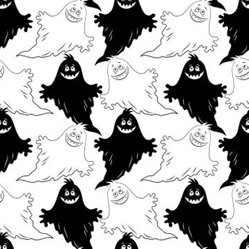 Seamless Halloween Pattern, Ghosts Stock Illustration