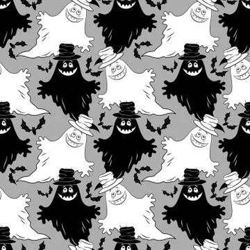 Seamless Halloween Pattern, Ghosts Stock Illustration