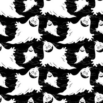 Seamless Halloween Pattern, Ghosts Stock Illustration