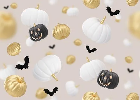 Seamless Halloween pattern. Golden, white and black Halloween decoration on.. Stock Illustration