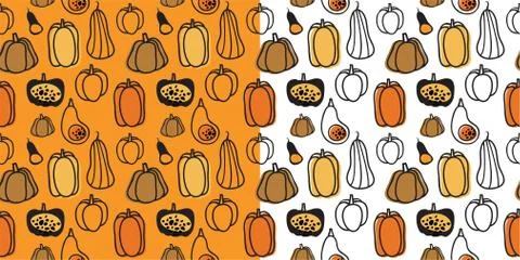Seamless halloween pattern with hand drawn pumpkins Stock Illustration