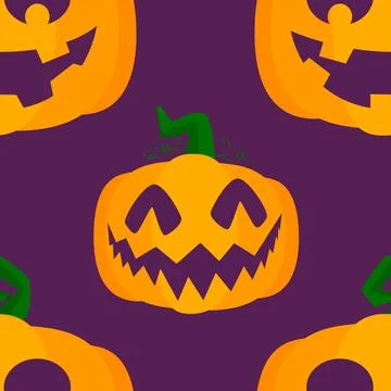 Seamless Halloween pattern with Jack O' Lantern Pumpkin. Vector background, w イラスト素材