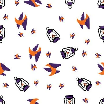 Seamless Halloween Pattern with Lanterns and Crescent Moons. Stock Illustration