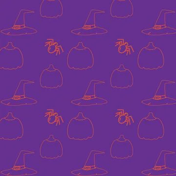 Seamless Halloween pattern with orange abstract Halloween elements on purple Illustrazione stock