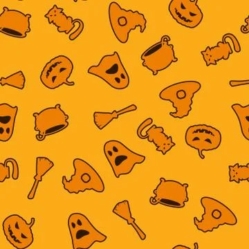 Seamless halloween pattern on orange background Stock Illustration