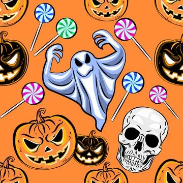 Seamless Halloween pattern with a pumpkin. Halloween Party design template. Stock Illustration