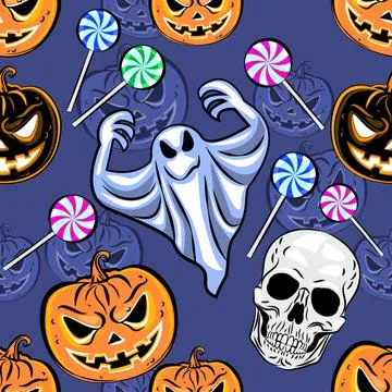 Seamless Halloween pattern with a pumpkin. Halloween Party design template. Stock Illustration