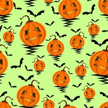 Seamless Halloween Pattern with Pumpkins and Bats background. - Illustration Stock Illustration