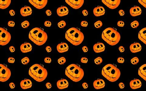 Seamless halloween pattern with pumpkins and bats on a black background Foto stock