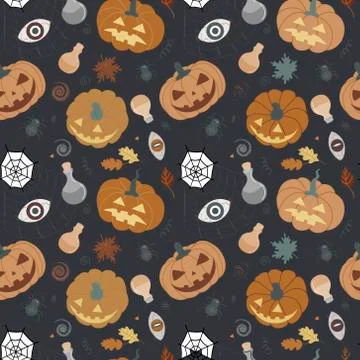 Seamless Halloween pattern with pumpkins Stock Illustration