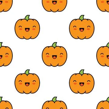 Seamless halloween pattern with pumpkins on white background. Stock Illustration