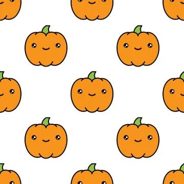 Seamless halloween pattern with pumpkins on white background. Stock Illustration