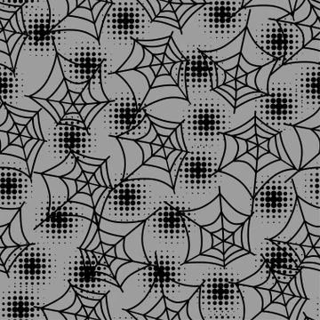 Seamless halloween pattern with spiderweb in halftones Stock Illustration