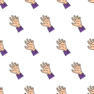 Seamless Halloween pattern with spooky cartoon zombie hands on a white back.. Stockillustratie