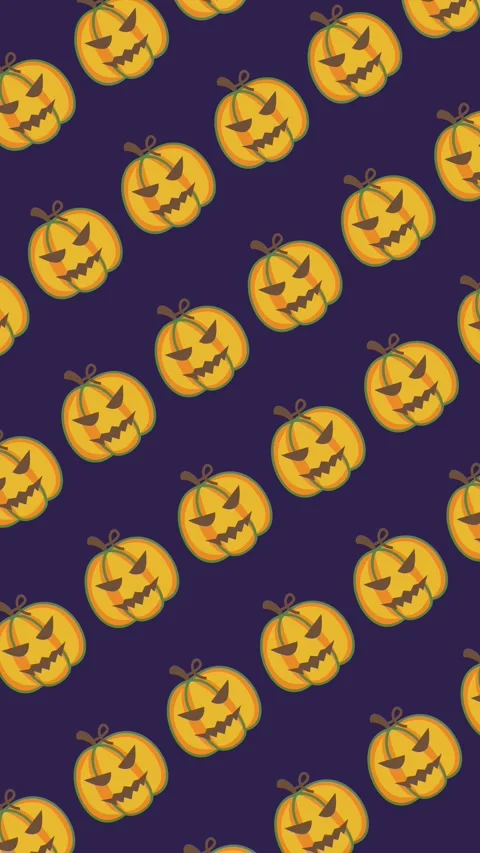 Seamless Halloween pattern of spooky jack-o'-lantern pumpkins background Stock Footage 343806653