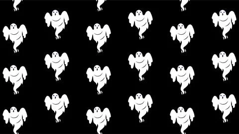 Seamless Halloween pattern with spooky white ghosts floating on black backg.. Stock Illustration