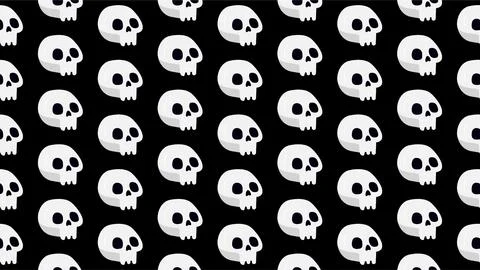Seamless Halloween pattern with white cartoon skull icons on black backgrou.. イラスト素材