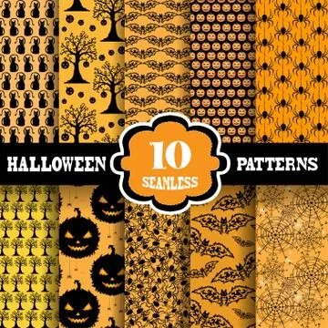 Seamless Halloween patterns set for invitations, cards, scrapbooking Stock Illustration
