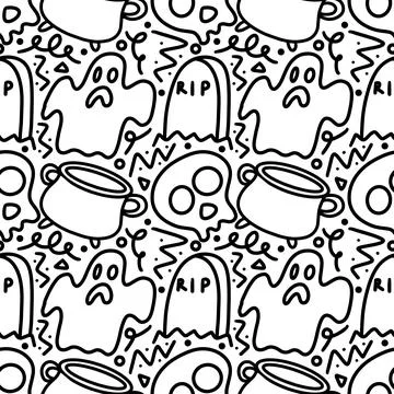 Seamless halloween themes pattern doodles Stock Illustration