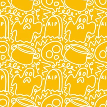 Seamless halloween themes pattern doodles Stock Illustration