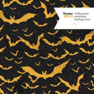 Seamless Halloween vector pattern with bats. Grunge layers can be easy editab Stock Illustration