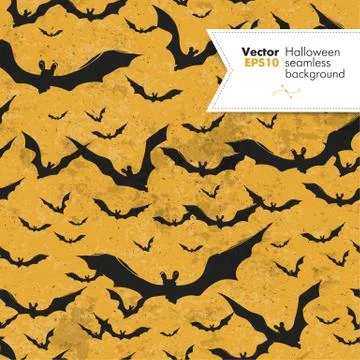 Seamless Halloween vector pattern with bats. Grunge layers can be easy editab Stock Illustration