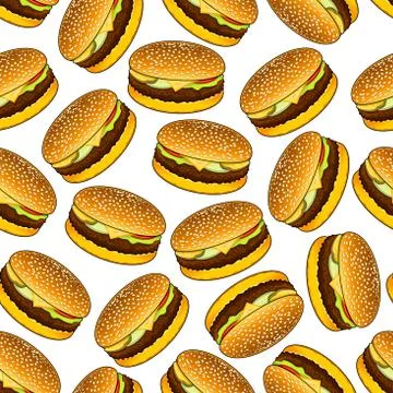 Seamless hamburgers pattern on white background Stock Illustration
