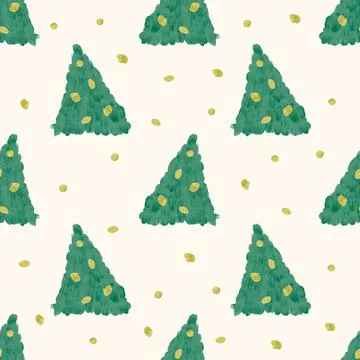 Seamless hand draw christmas pattern background with green pine tree from oil Stock Illustration
