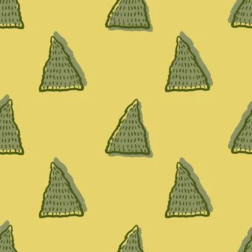 Seamless hand draw christmas tree pattern on yellow background Stock Illustration