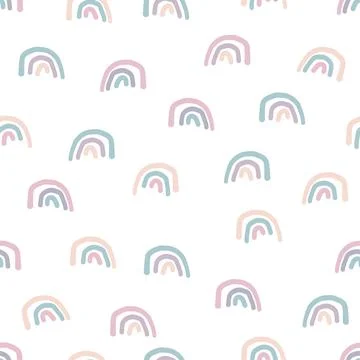 Seamless hand draw multicour elements pattern background with curl rainbow Stock Illustration