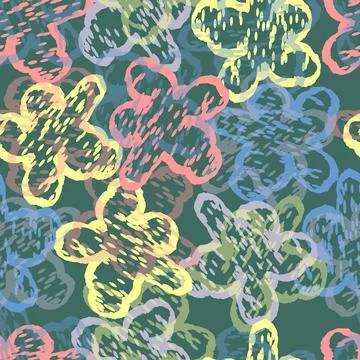 Seamless hand draw pattern background with doodle flowers, greeting card or f Stock Illustration