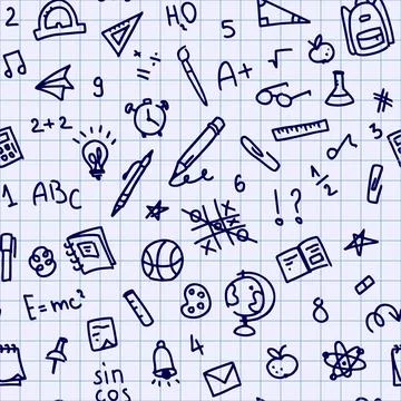 Seamless hand drawn back to school pattern, vector background Stock Illustration