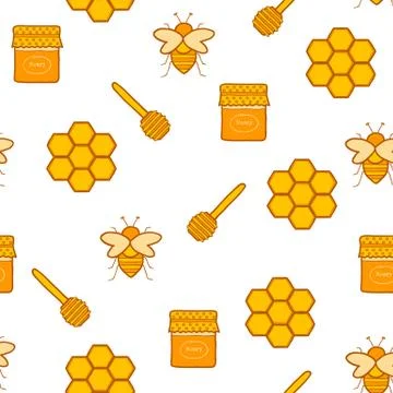 Seamless hand drawn background on beekeeping theme Stock Illustration