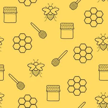 Seamless hand drawn background on beekeeping theme イラスト素材