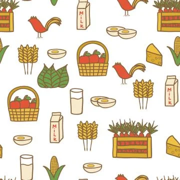 Seamless hand drawn background on farm products theme Stock Illustration