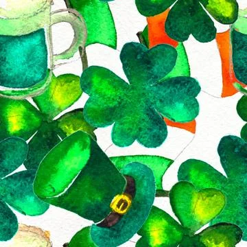 Seamless hand drawn background with St. Patrick's Day symbols Stock Illustration