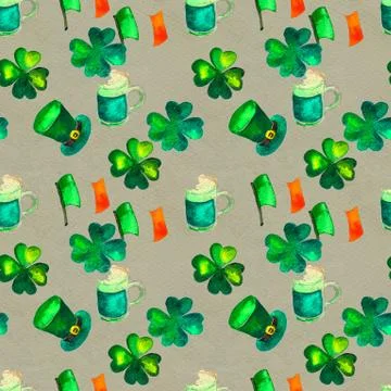 Seamless hand drawn background with St. Patrick's Day symbols Stock Illustration
