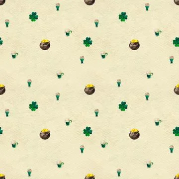 Seamless hand drawn background with St. Patrick's Day symbols Stock Illustration